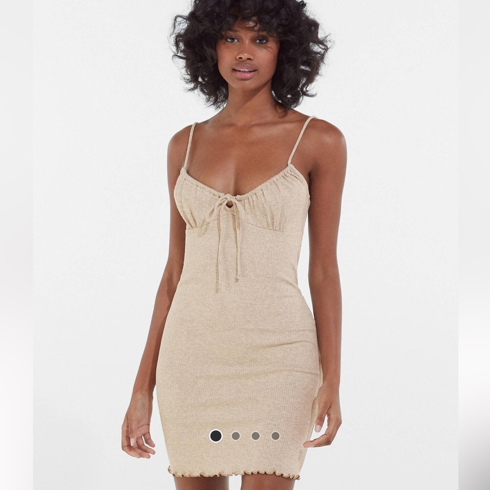Bershka 90s cami dress with lettuce hem in oatmeal